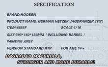 Load image into Gallery viewer, HOOBEN 1/16 RTR German Hetzer Jagdpanzer Master Painting Light Army Battle Tank 6655