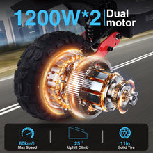 Load image into Gallery viewer, Xstarship Nulife/ FREEBOY H-6 2x1200W 11" E-Scooter Dual Motor Off-road FAT Tire IPX4 Foldable for Adults