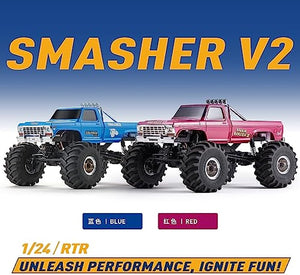 FMS Smasher 1/24 RC Crawler RTR, RC Monster Truck 4x4, 8+ kph 3-speeds Transmission Off-Road with Battery,USB Charger and 2.4Ghz Remote Control for Adult