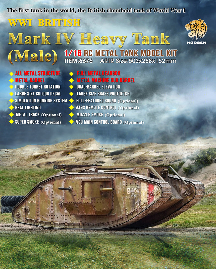 Hooben 6676 1/16 RC Metal Tank KIT WW1 British Mark IV Heavy Tank(Male ...