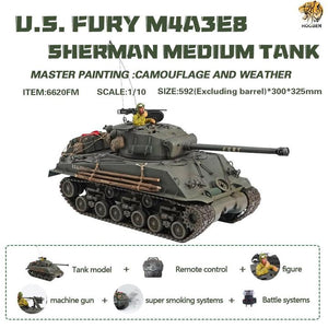 1:10 US FURY M4A3E8 Sherman Medium Tank RTR Half Metal Item No.6620