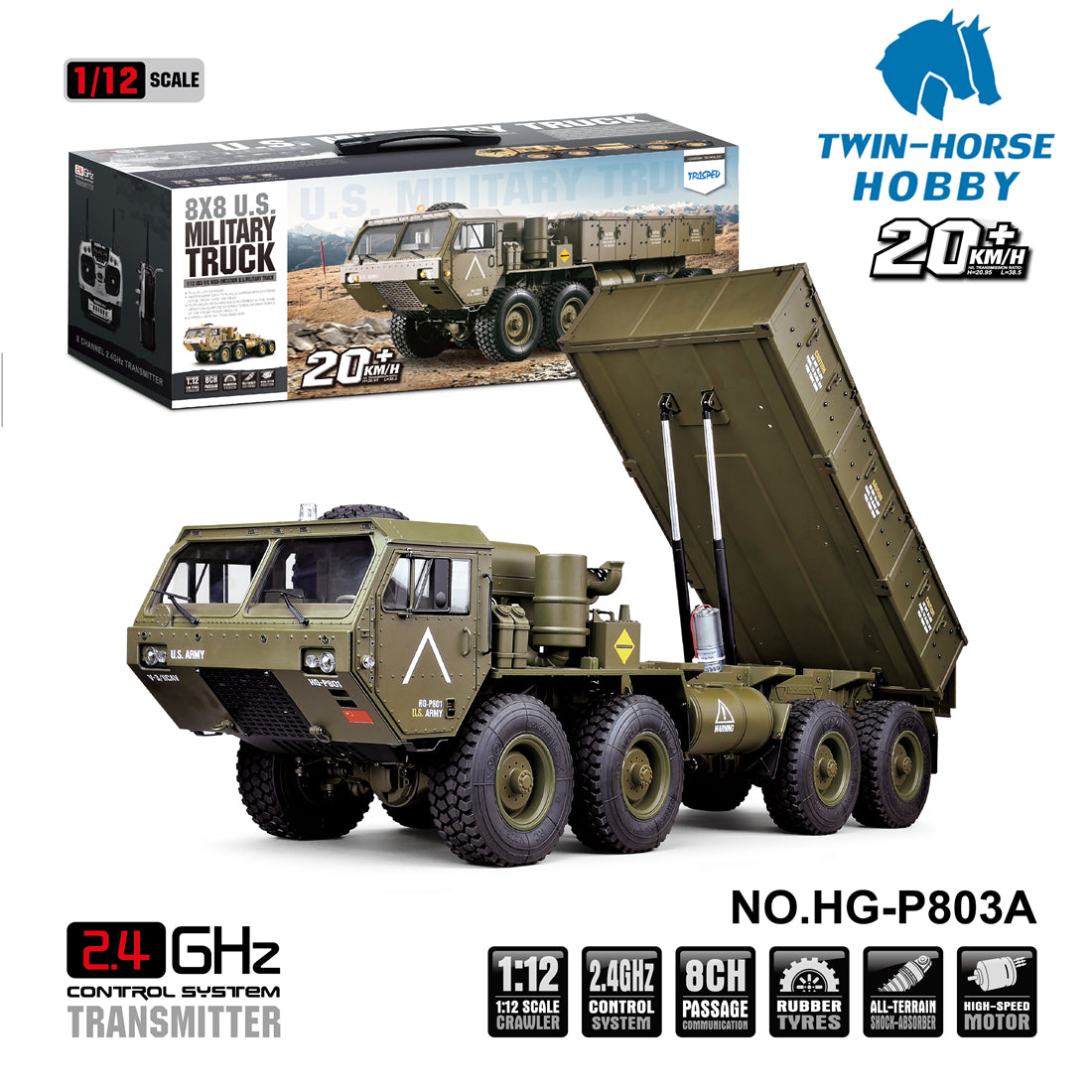 HG-P803A RC Army Military Truck Model With Light And Sound