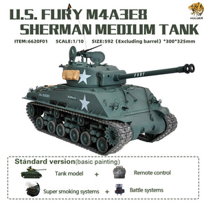 1:10 US FURY M4A3E8 Sherman Medium Tank RTR Half Metal Item No.6620